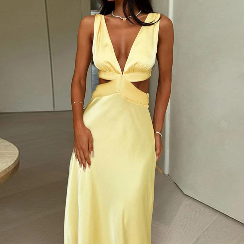 Europäisches und amerikanisches sexy Temperament Hängender Nackenriemen Slim Fit Einfarbiges Kleid für Damen