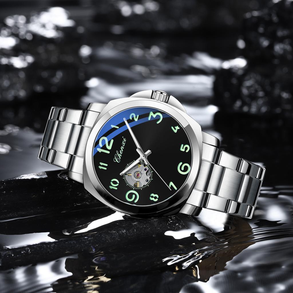 CHENXI Luxury Business Mechanical Watch Man Automatic Luminous 45mm Large Arabic Numerals Skeleton Dial Men's Watches Waterproof