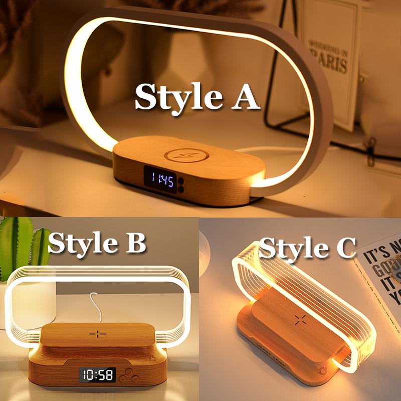 Table Top Decoration Wireless Charger with Night Light Clock Fast Phone Charger for iPhone 16 Pro Max Wireless Charging Stands