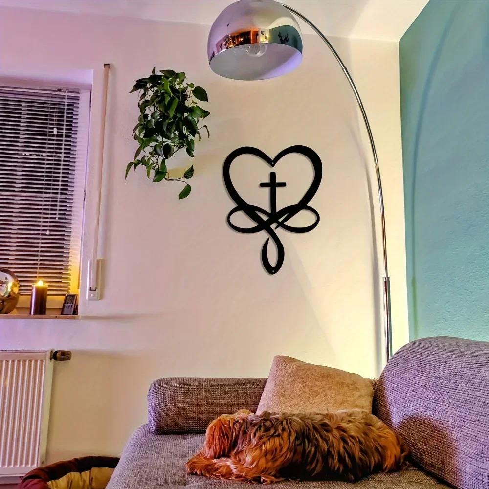 Stunning 1pc Heart Cross Wall Sign! Retro Metal Hanging for Home or Office Decor. Perfect Valentine's Day Gift. Wall Decoration.