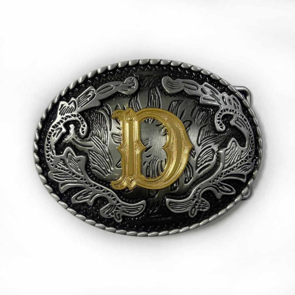 Western Cowboy Ethnic-Style Oval Belt Buckle - English Letters & Tang Grass Pattern Alloy
