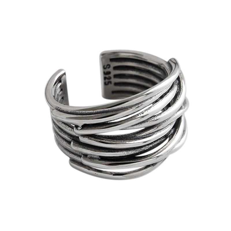 Retro Multi-layer Twisted Wide Ring Women's Niche Personality Trend Fashion Open Design Geometric Party & Daily Finger Jewelry