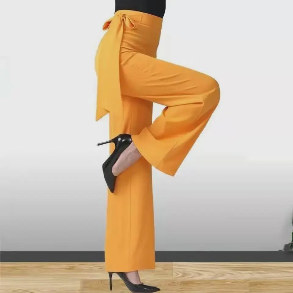 Pantaloni de damă 2025 cu talie înaltă și picior larg - Stil nou, drapat, croială slim, culoare pură, pantaloni drepți gata de dans