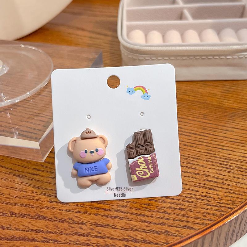 Japanese Kawaii Pastel Rabbit Bear & Strawberry Fruit Earrings with Silver Posts