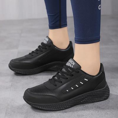 Baskets Décontractées en Cuir pour Femmes 2024 à Lacets, Plates, Légères, Confortables, Noires, Antidérapantes, Chaussures de Course, Sports de Plein Air