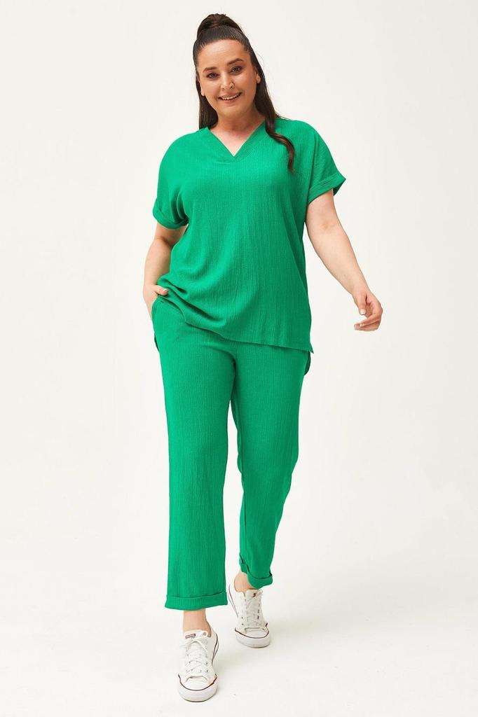 Damenmode Übergröße Trainingsanzug Set Plus Size Capri Grün Trainingsanzug Set