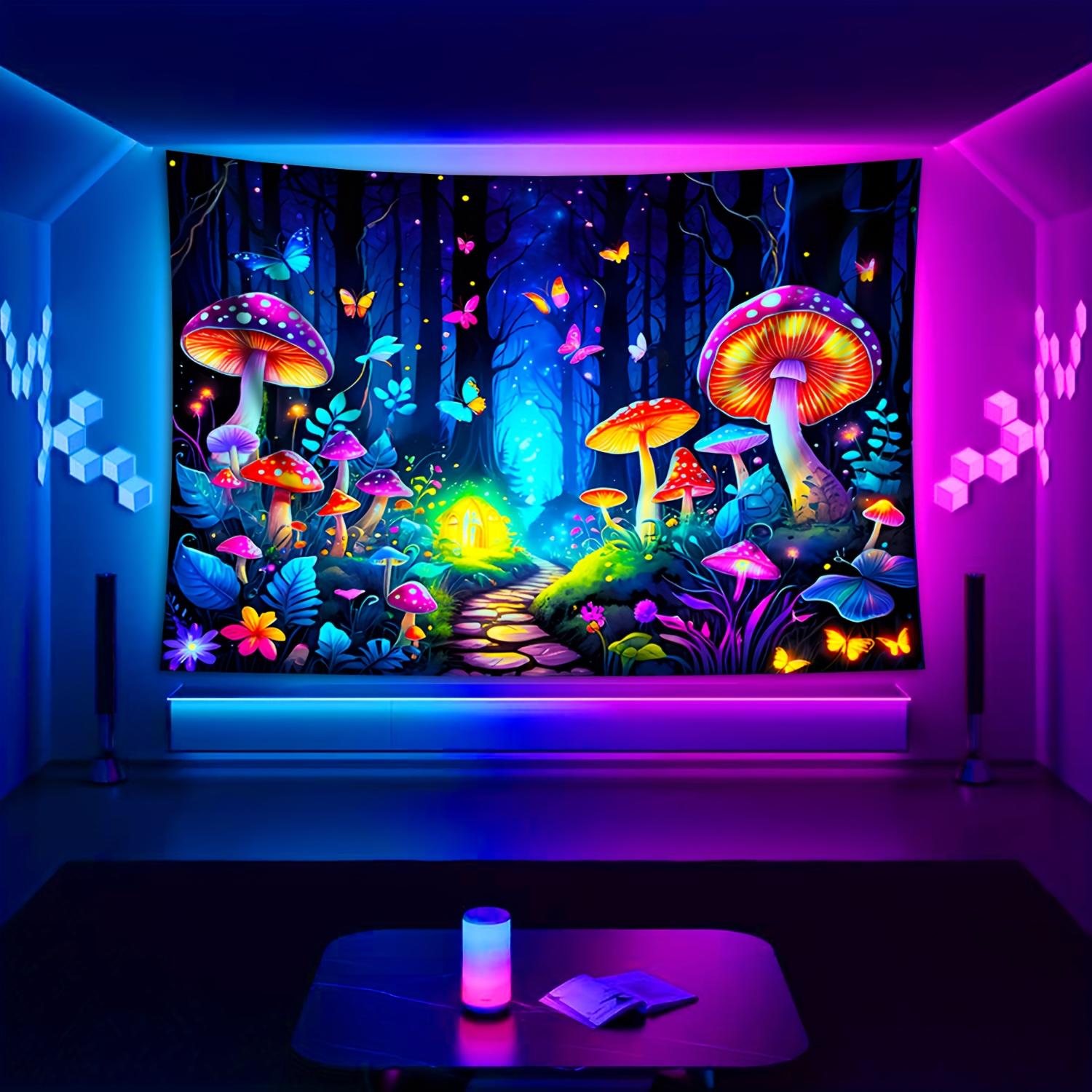 VIKAMA Fantasy Forest Mushroom Colorful Butterfly Tapestry Bedroom Bedhead Atmosphere Tapestry Bar Party Background Wall Decor 74x94cm(29x37in)