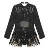 Robe de Danse Filles Paillettes Brillantes Ourlet à Franges Style Patchwork Maillots de Bain Tenues de Danse Vêtements de Scène