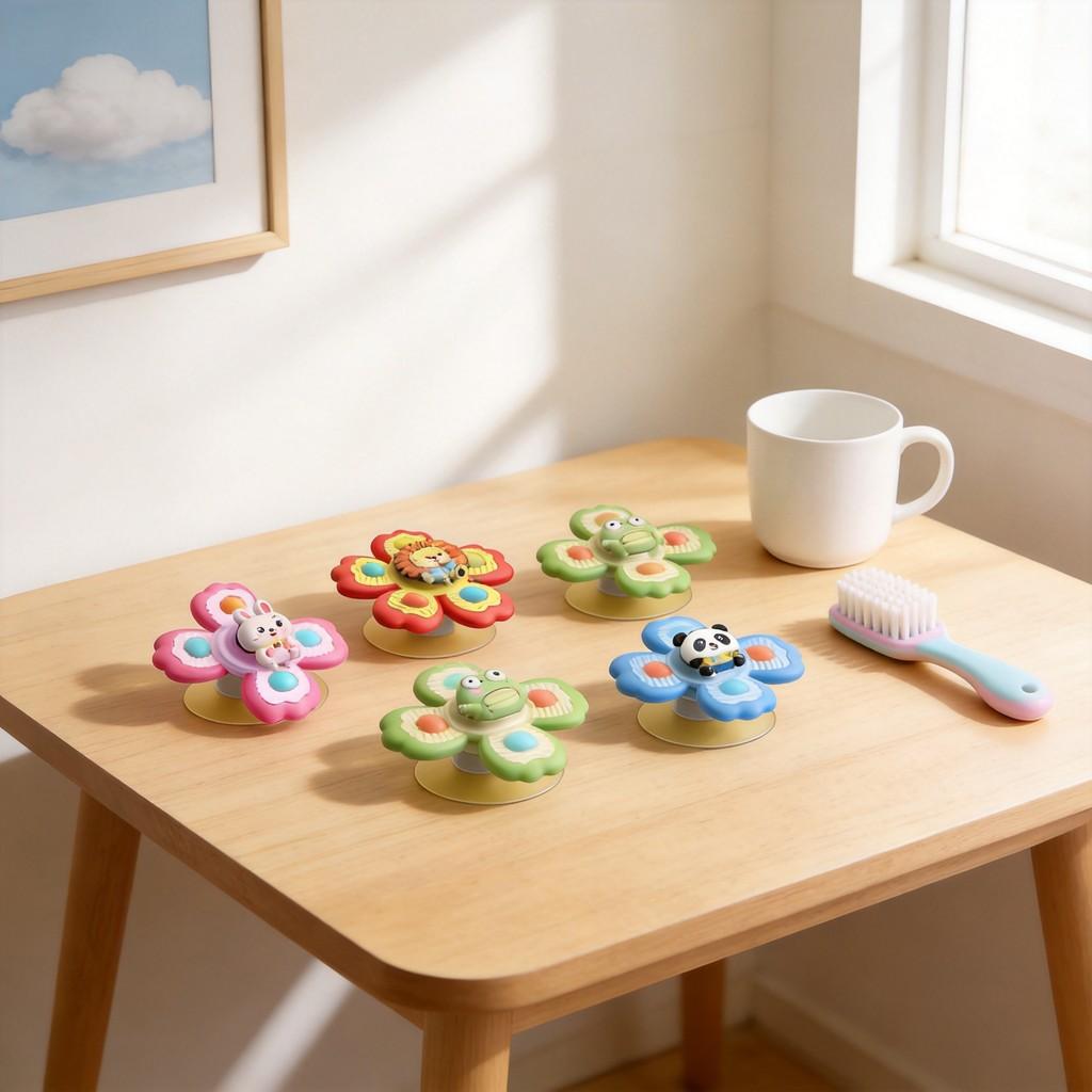 Baby Sucking Toy With Suction Cup Flower Spinner For Bath Water Play And Hand Eye Development