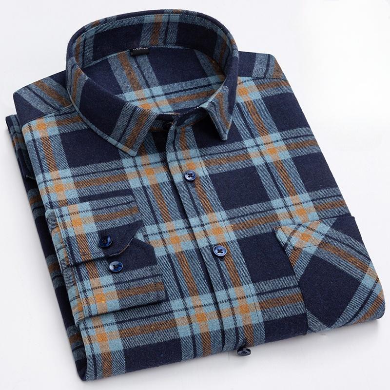 New 100% Pure Cotton Shirt Men s Plaid Shirt Long Sleeve Regular Fit Men Casual Soft Comfortable Flannel Social Shirts S-4XL 38