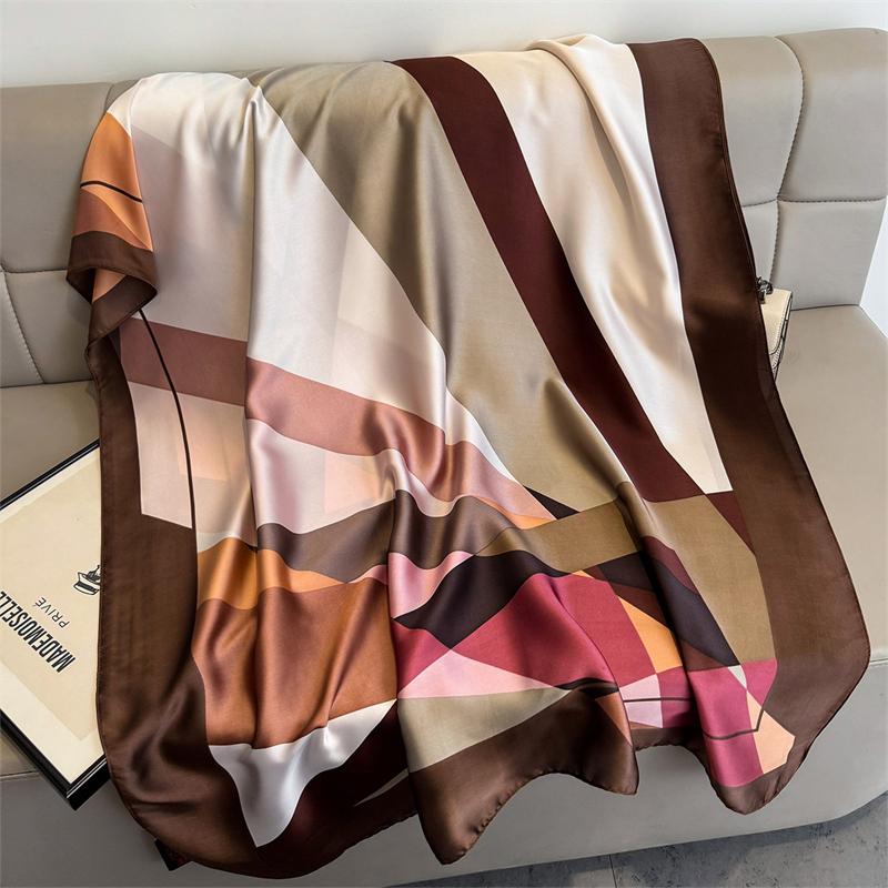 

Luxury Brand Scorer Spring Summer Female Beach Sunscreen Fashion Party Shawl China Silk Popular Printing Cachecois Hijab 80x180cm