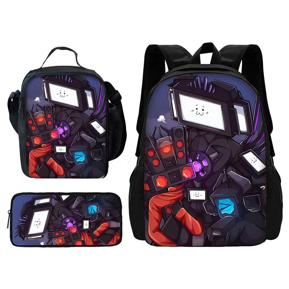 Skibidi Toilet Kind Schoolrugzak met Lunchtassen, Etuis, Cartoon Schooltassen voor Jongens Meisjes Beste Cadeau