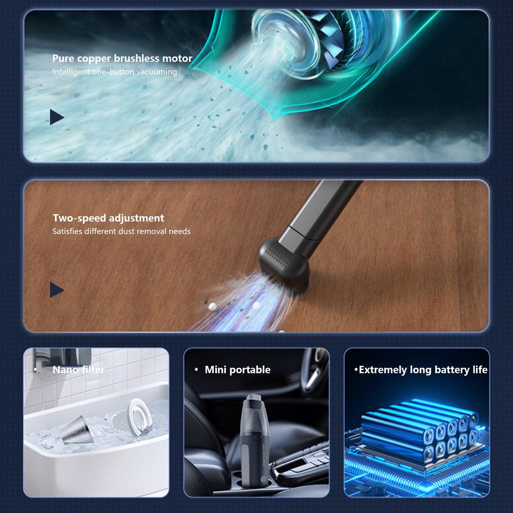 Luggable Car Vacuum Cleaner with 13000Pa Windspout Suction Wireless Lightweight Design Reaches Underlying Corners