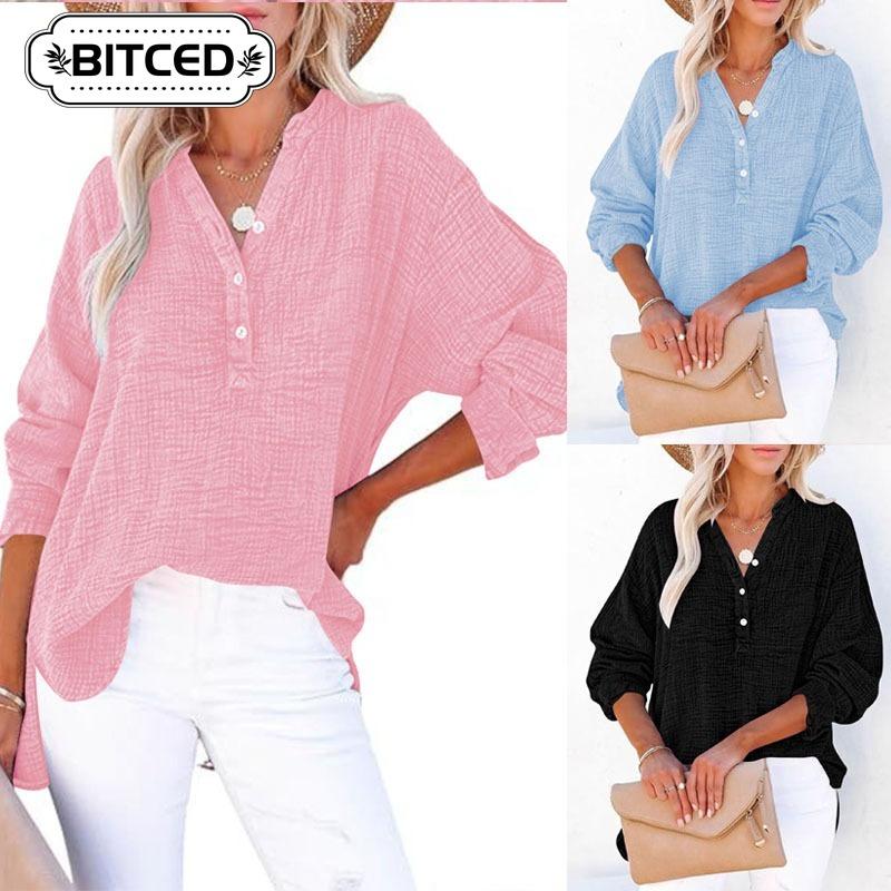 BITCED Women's Fashion Casual Long Sleeve POLO Neck Blouses & Shirts Unique design