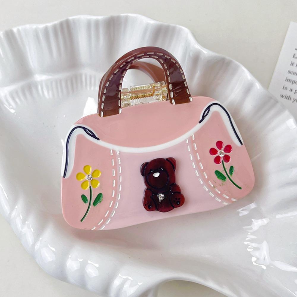 Flower Acetate Hair Claw Acetic Acid Rhinestone Hairpin Personalized Cartoon Bear Hair Clip  Female