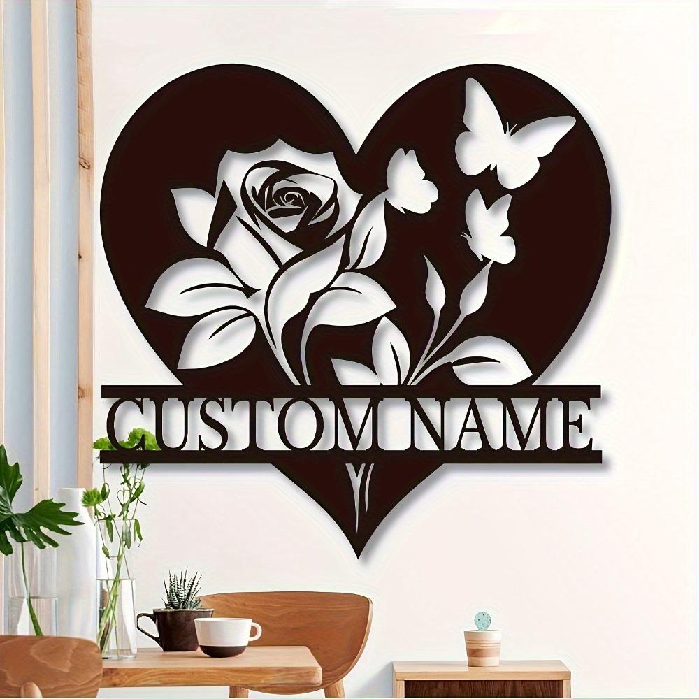 Vintage Love Heart Metal Wall Art Rose Butterfly Personalized Room Decor