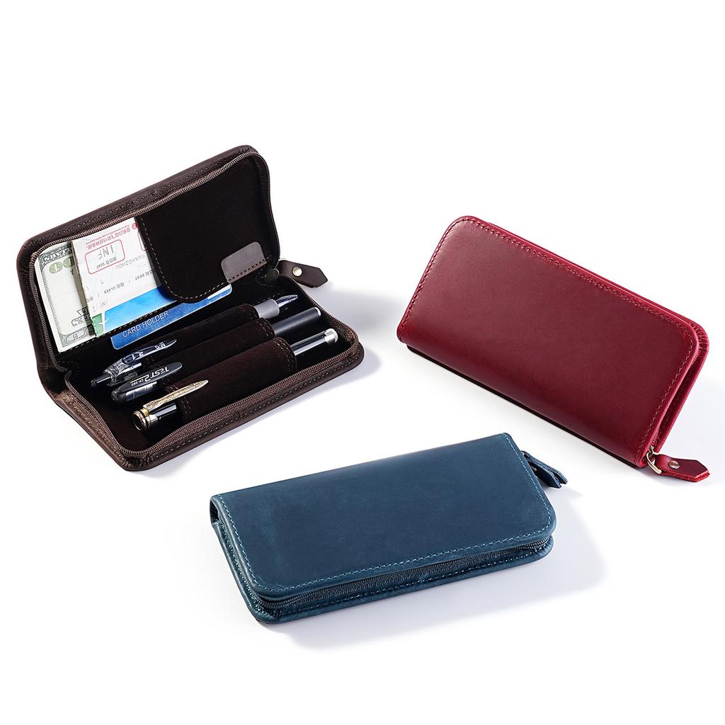 Premium Leather Travel Wallet - Zippered Organizer with Pen Slots, Card Holder Multi-Functional Travel Essentials Pouch
