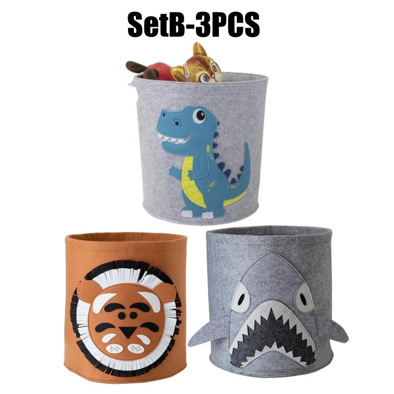 Kids Laundry Hamper Cartoon Felt Clothes Storage Bucket Laundry Basket Hamper Collapsible Boys Storage Baskets Toy Organizer