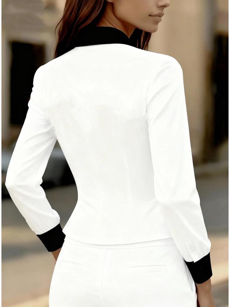 European 2025 Fashion Slimming Color Block Long Sleeve Women's Shirt