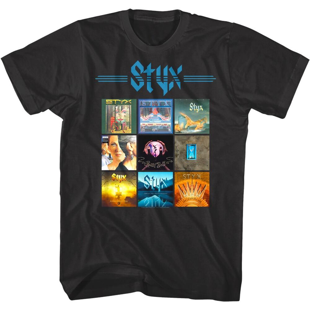 

Styx Album Covers Art Men s T Shirt Collection Rock Band Tour Merch Music Black 2XL