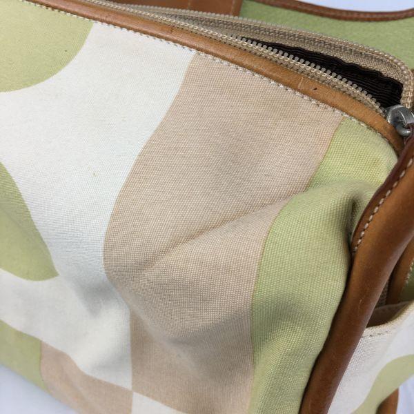 Bally Canvas and Leather Shoulder Bag Beige Lime Green Women(USED)