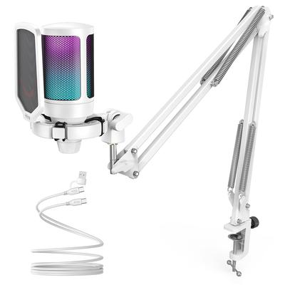 FIFINE USB Condenser Microphone with RGB Cardioid Polar Plug for USB Cable for Voice Live Web Compatible with AmpliGame A6TW Lighting, Pattern, &