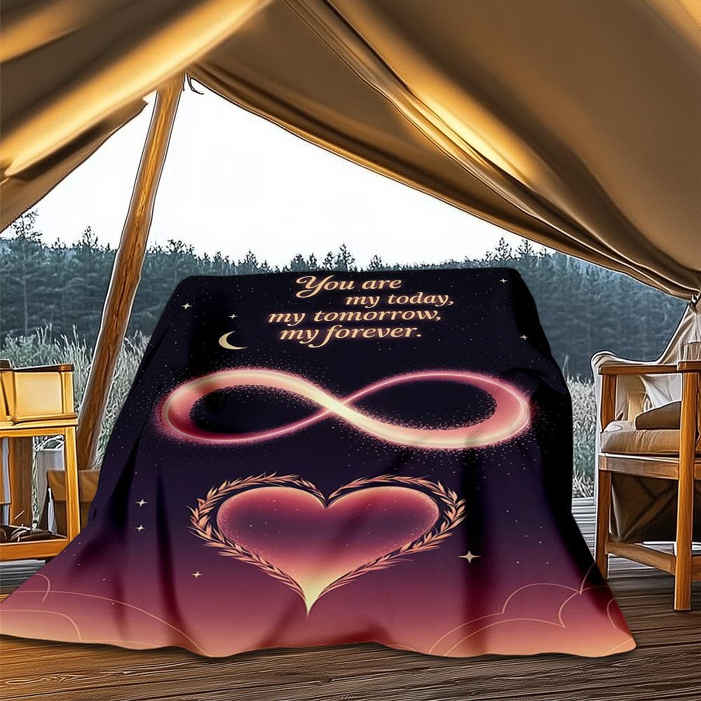1pc Infinity Heart Outdoor Flannel Blanket Soft All Season Polyester Throw , Perfect for Picnics & Travel , Picnic Accessory