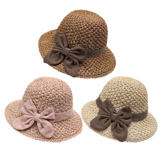 Women Sun Hat, Small Brim Straw Fisherman Hat, with Bow Decor Sun Protection UV Block Hat for Summer Outdoor Travel