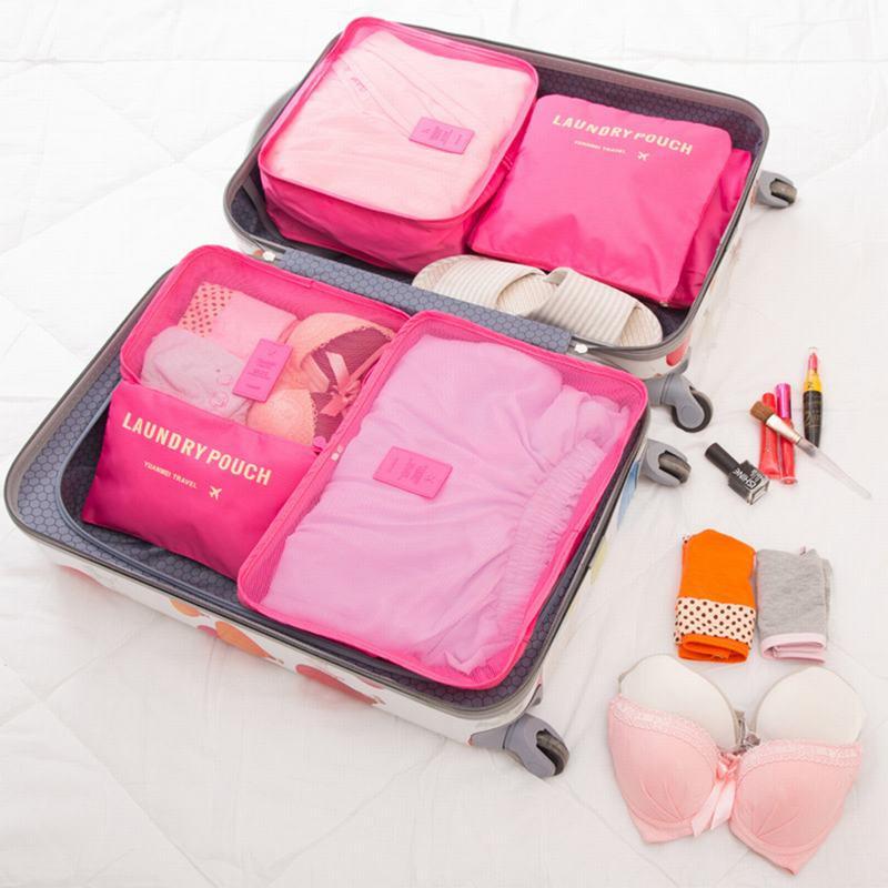 6PCS Travel Storage Bag Set for Clothes Tidy Organizer Wardrobe Suitcase Pouch Travel Organizer Bag Case Shoes Packing Cube Bag