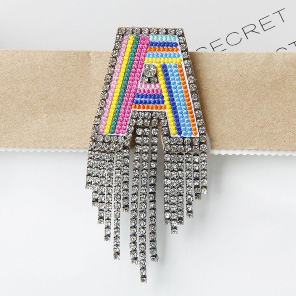 Embroidery Rhinestone Tassel  Brooch A-Z Letter Banquet Clothes Pin  Decoration