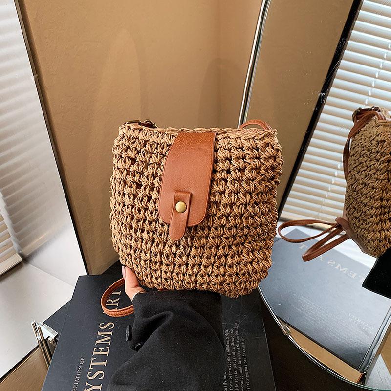 

Плетеная соломенная сумка женская нишевый дизайн модная пляжная сумка для мобильного телефона через плечо кроссбоди женская сумка-ведро хаки
