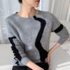 Women's Cashmere Color Block Round Neck Pullover Sweater - Elegant Style, Warm Knit