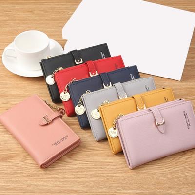 Portafoglio da donna in ecopelle di lusso con cerniera grande con bottone a pressione Porta carte multi-slot bi-fold Portamonete lungo e sottile Porta soldi Borsa per ragazze Regalo