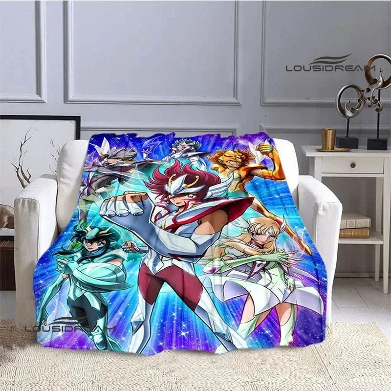 Knights of the Zodiac Cartoon Print Throw Blanket Soft Flannel Warm Cozy for Home Bed Travel Birthday Gift