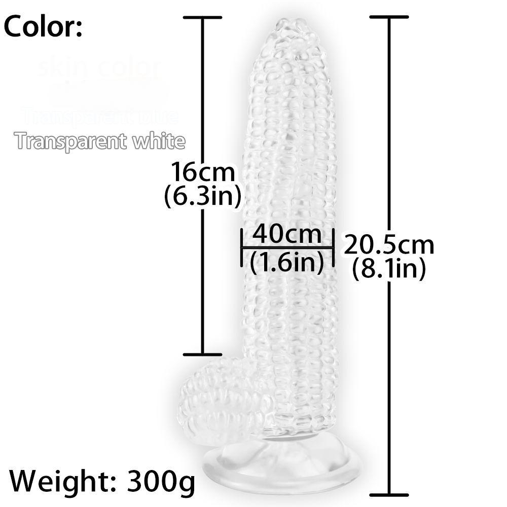 Corn-shaped Dildo with Suction Cup & Anal Plug - Transparent Hygienic Adult Toy