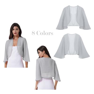 Damen-Bolero-Cardigan mit halben Ärmeln, durchsichtig, vorne offen, Chiffon-Bluse