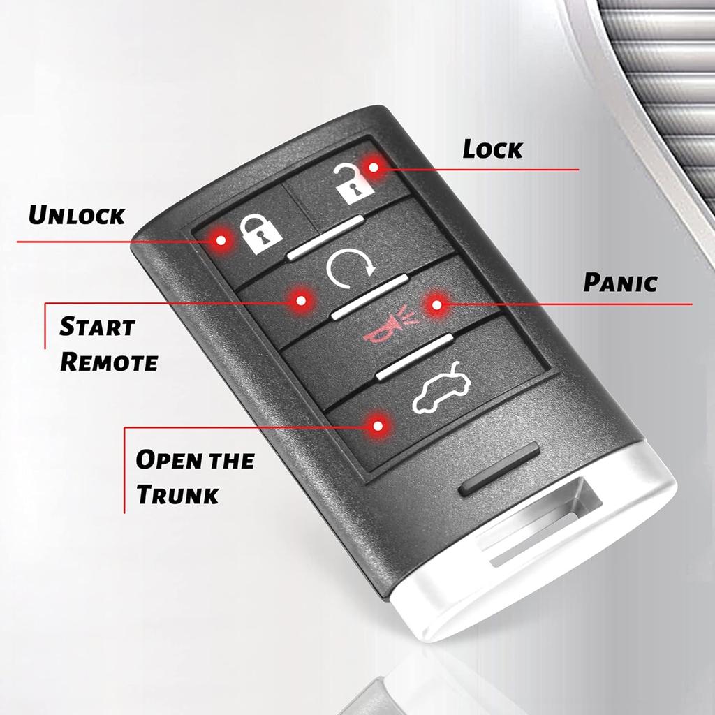 Key Fob VOFONO Keyless Entry Remote Smart Replacement Compatible With Cadillac CTS 2008-2015/ STS 2008-2011 (FCC ID: M3N5WY7777A) 5 Buttons