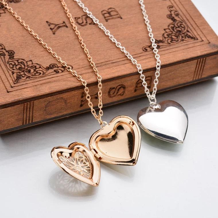Collier chaîne d'amour en forme de cœur de pêche doux gravé pour femme, pendentif d'ouverture et de fermeture en forme de cœur, boîte Photo, cadeau