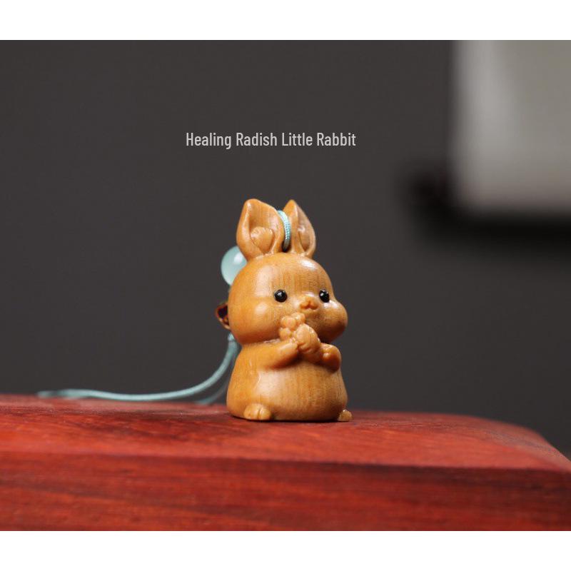 Handmade Sandalwood Rabbit Zodiac Phone Charm - Creative Gift