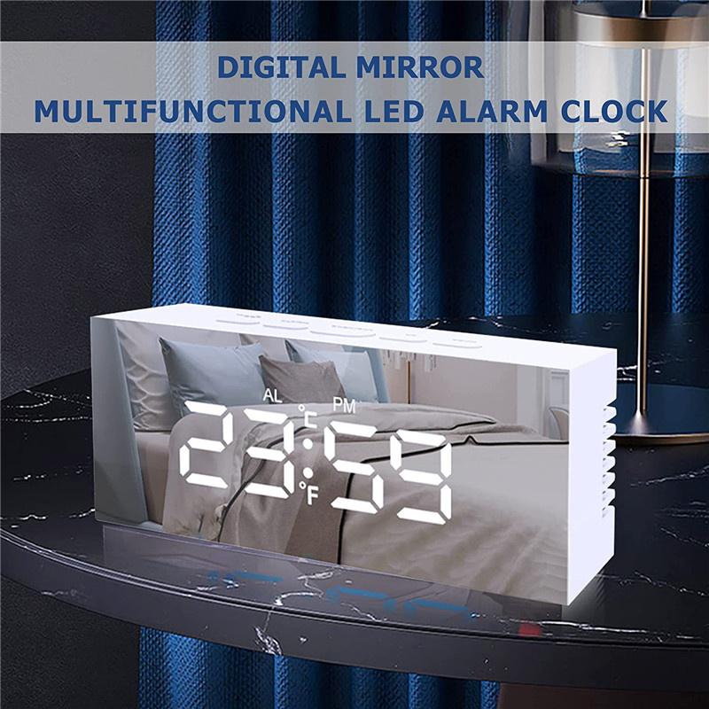 Digital Alarm Clock with Dimmer Temperature Function for Bedroom Office Travel Battery & USB Powered LED Mirror Alarm Clock