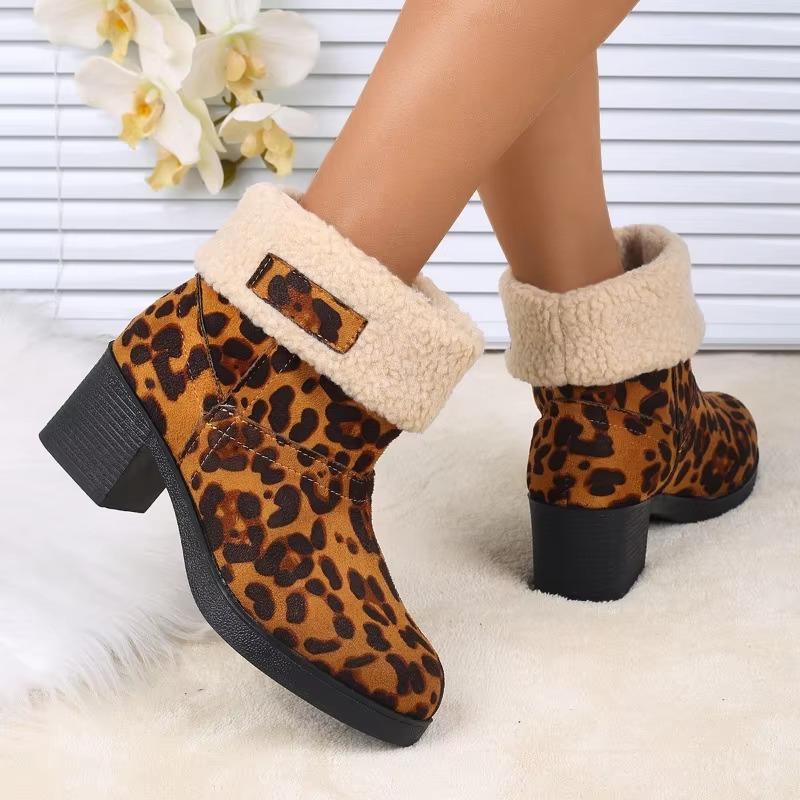 Women Round Toe Slip On Med Heel Turned-over Edge Shoes 2024 Plus Size Ladies Shoes Ankle Women's Boots Warm Modern Boots Female