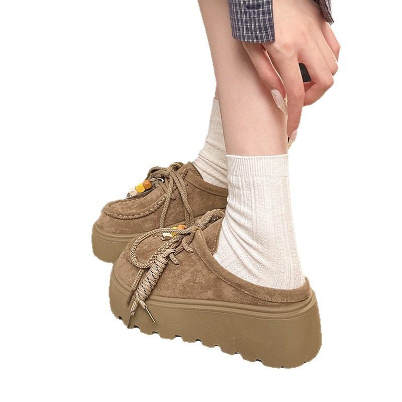 Thick-soled Heightening Bag Head Slippers for Women To Wear Outside the Autumn New Retro Kangaroo Shoes, Half a Tow