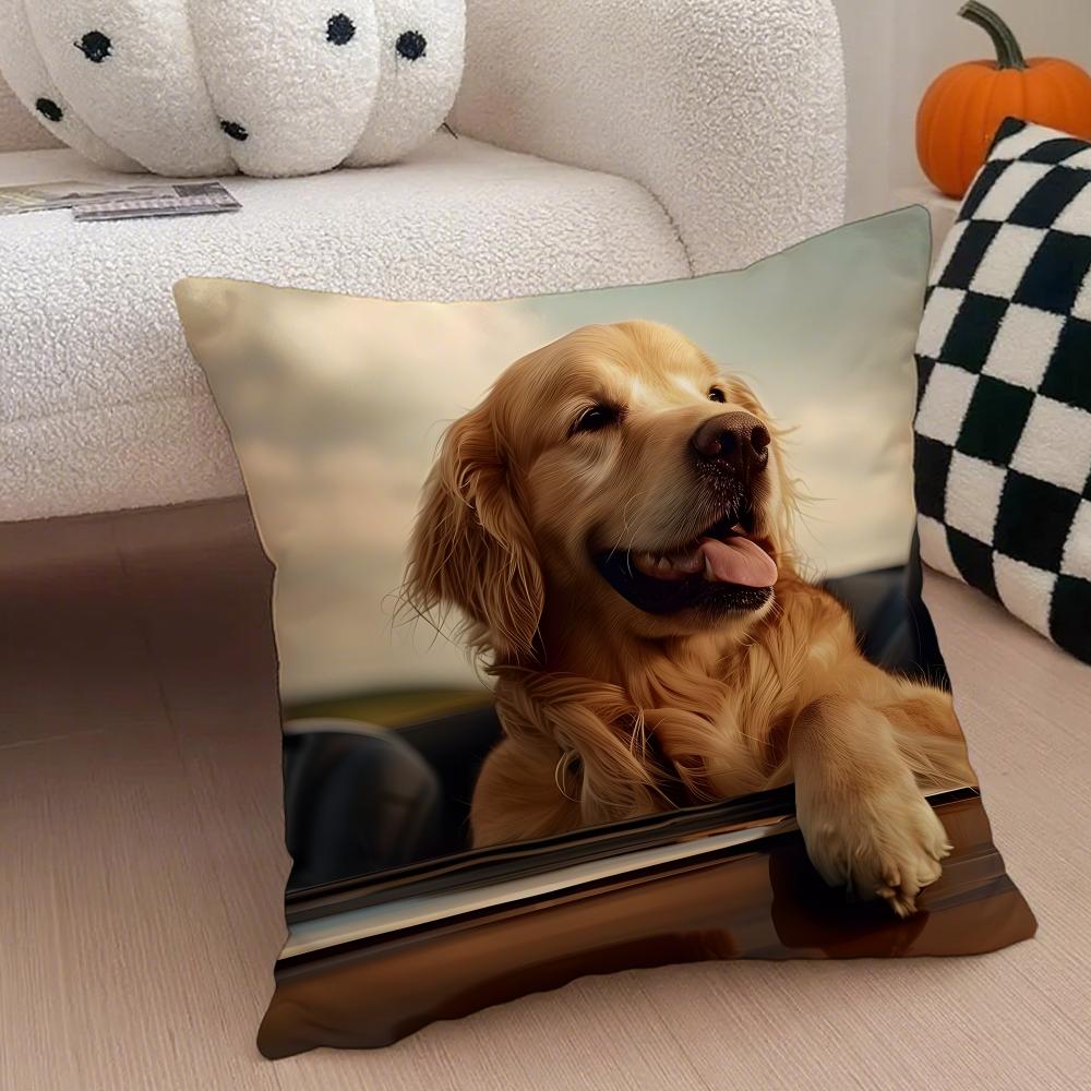 Golden Retriever Cushion Cover Linen Pillow Case Soft Breathable Protective Couch Room Decoration