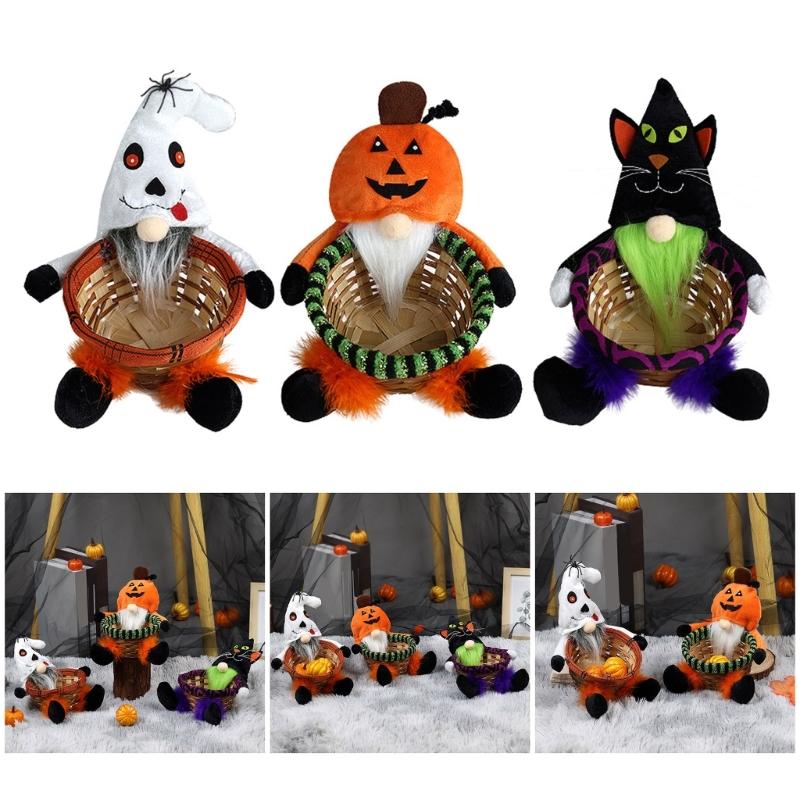 Multipurpose Round Bamboos Storage Basket for Halloween Mysterious Elegant Designs Pattern Portable for Party Supplies