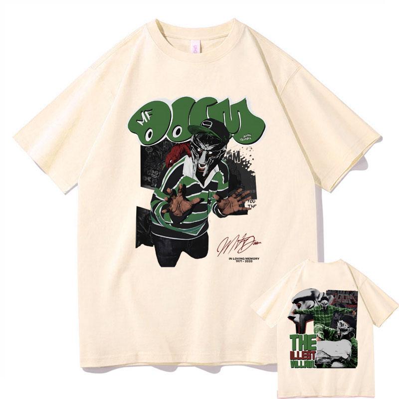 Rapper Mf Doom Madvillainy The Illest Villains Double Sided Print Tshirt Men Fashion Oversized Tshirt Male Hip Hop Trend Tees