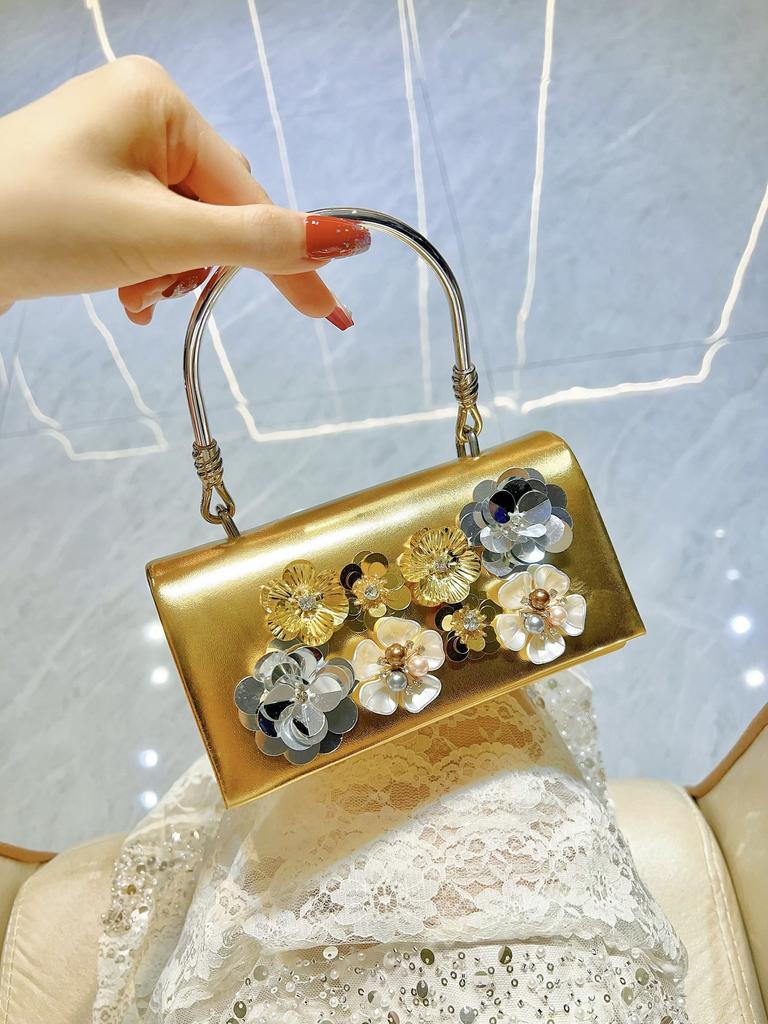 Fashion Glossy Handbag Women's 3D Sequined Flower Evening Bags Celebrity Ladies Formal Wedding Party Clutch Bags Crossbody Purse
