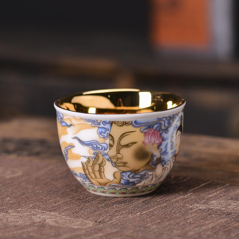 Gilded Cup Enamel Blue and White Tea Cup Personal Cup Master Cup Purple Clay Jian Zhan Master Liu Guolan