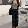 Ice Silk Retro Wide-Leg Pants: Summer Thin with Smiley Face & Letter Print