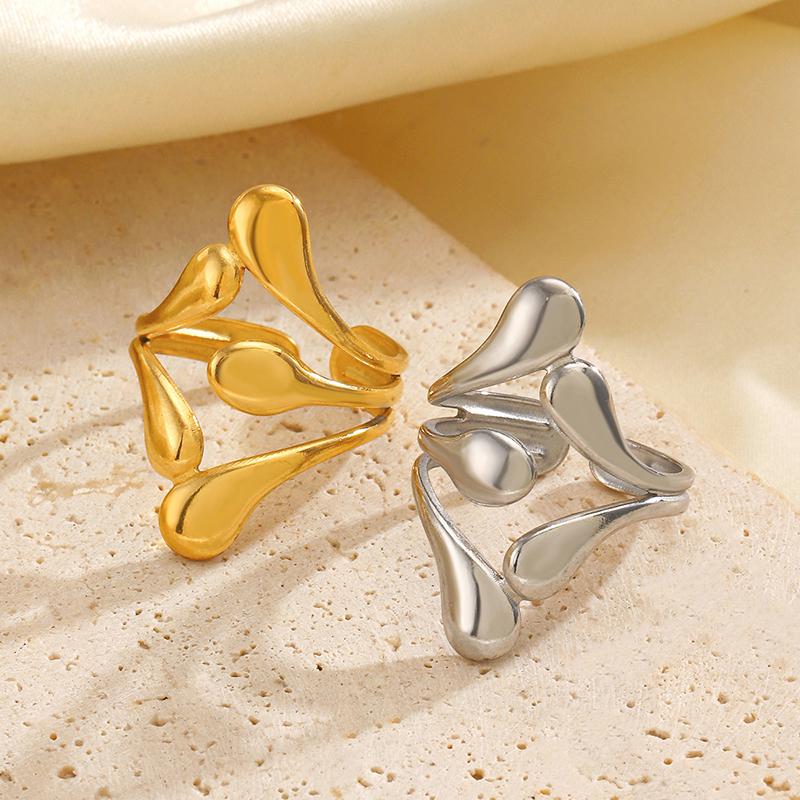Stainless Steel Personality Irregular Multi-Layered Open Rings Exaggerated Textured Geometric Chunky Anillos Minimalist Jewelry