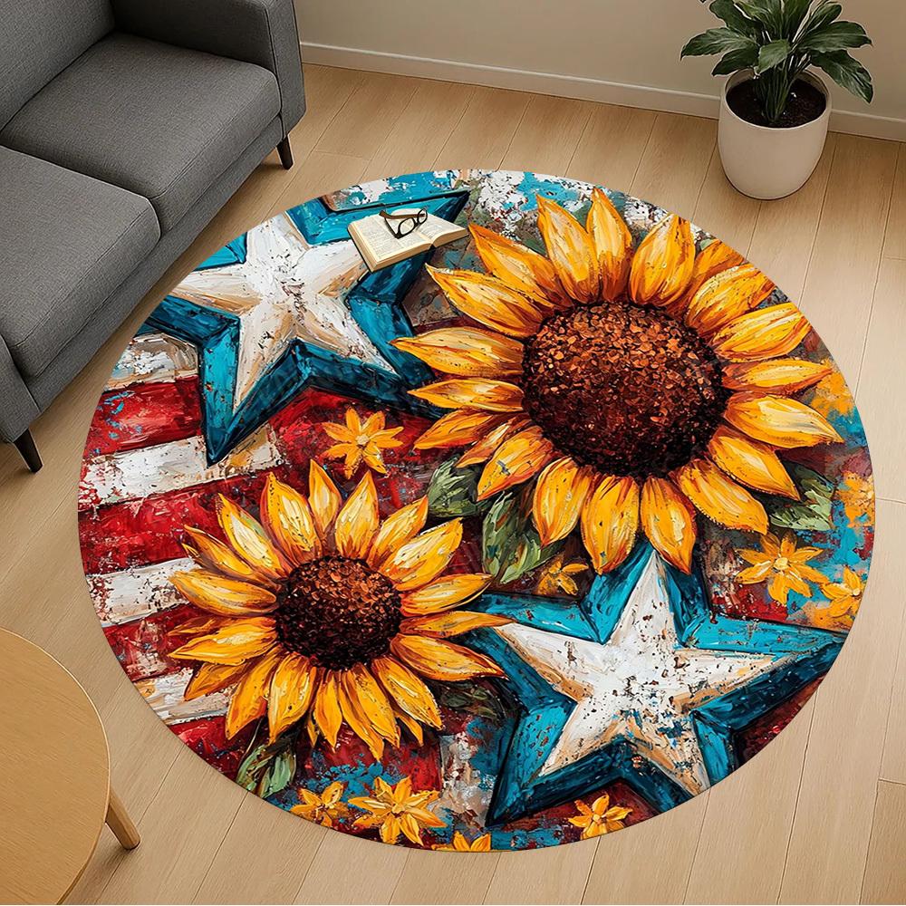1PC sunflower flag Office Round Area Rug, Under Office Chairs Bedroom Living Room Home Decor, Carpet for Office -1110112